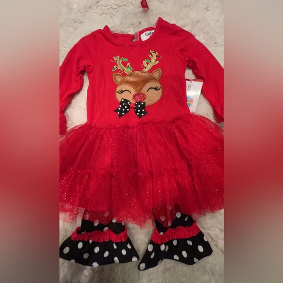 Counting Daisies Girls Christmas Reindeer Dress and Leggings Set - Picture 1 of 1